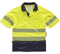 WorkTeam Polo Trabajo Combinado de Manga Corta de Alta Visibilidad en Micropiqué de Poliéster con Interior de Algodón, Cintas Reflectantes Segmentadas. Unisex Amarillo A.V.+Marino 3XL