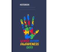 World Autism Awareness Day With Colorful Puzzle Handprint On Dark Blue Cover: Notebook