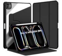 World biz Funda giratoria para iPad Pro de 13 pulgadas 2024 M4 A2925 A2926 A3007 con soporte para lápices, rotación de 360 grados, cubierta protectora de soporte triple, parte trasera transparente