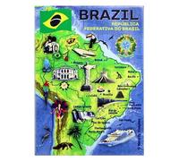 World By Shotglass Imán para nevera con mapa gráfico de Brasil y atracciones, 2.5 x 3.5 pulgadas