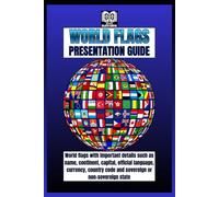 WORLD FLAGS: PRESENTATION GUIDE: Flags guide with some details of each country, like its name, continent, capital, official language, currency, country code, and whether it’s sovereign or not