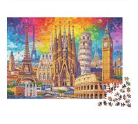 World Landmarks Puzzle 1000 Piezas Reciclable Paper Travel Collage Puzzle para Adultos Fun and Desafiante Family Game Gift for Men‘s Birthday 38x26cm/1000pcs