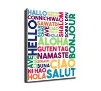 World Languages Hello Poster - Multilingual Chart for Global Education & Home Office(Framed,12x18inch(30x45cm))