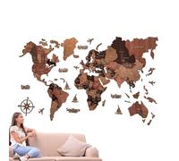 World Map for Wall, 3D Wooden Travel Map Wall Art 39,37 x 23,62 inches, Home Decor Chart for Living Room, School, Café, Apartment, Dormitory, Captivating Decoration
