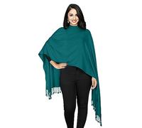 World of Shawls Bufanda de pashmina súper suave, Verde Verde Azulado, 28 x 80 Inches