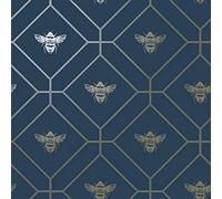 World of Wallpaper Papel pintado geométrico metálico con diseño de panal de abeja (azul marino)