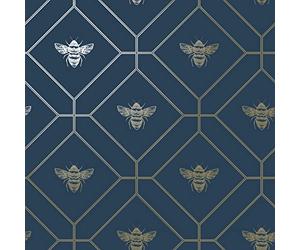 World of Wallpaper Papel pintado geométrico metálico con diseño de panal de abeja (azul marino)