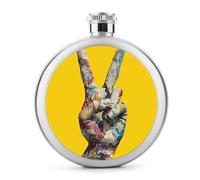World Peace Hand on Yellow - Petaca de acero inoxidable para licor, botella de vino portátil de bolsillo redondo para bebida, 5 onzas