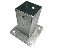 World PLANTIL Soporte metálico galvanizado para poste de madera cuadrado - Base plana con pletina, casquillo atornillable para vallas y fijación al suelo (7.1 x 7.1 x 15 cm)
