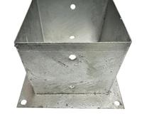 World PLANTIL Soporte metálico galvanizado para poste de madera cuadrado - Base plana con pletina, casquillo atornillable para vallas y fijación al suelo (16.1 x 16.1 x 15 cm)