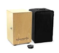 World Rhythm - Cajón natural, natural | Tambor de caja de tamaño completo con soporte ajustable, pandereta de pie y bolsa de transporte acolchada