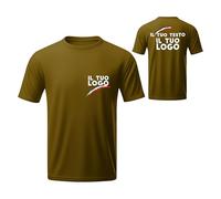 WORLD SELL Camiseta para hombre/mujer personalizada delantera y trasera - 100% algodón - Made in Italy - Camiseta personalizable con texto, logotipo o imagen, marrón, S