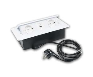 world-trading-net - Toma empotrada de mesa "KOMBIBOX", 2 vías y 2x USB, blanco, con cable de conexión de 1,5 m, 30V/3600W, 1x USB-A y 1x USB-C, 5VDC, 2.1A
