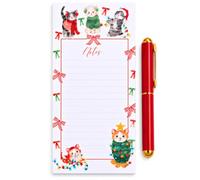 WORLD TRAVELER 4x10 Christmas Notepad with Pen 100 Sheets Holiday List Pad | Superficie de escritura lisa, hojas extraíbles, encuadernación pegada resistente, respaldo magnético para nevera
