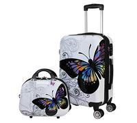 World Traveler Juego de equipaje giratorio de 2 piezas con diseño de mariposa en blanco y negro, multicolor, 20 x 13 x 9 pulgadas, juego de equipaje de mano giratorio de 2 piezas con mariposas blancas