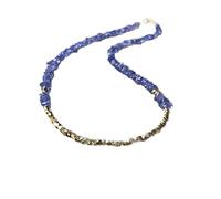 WORLD WIDE GEMS 24k Gold Plated Grounding Gold Helling 3mm Stracking Blue tanzanite Necklace Chips, Faceted 16" for mens, womens, gf, bf & Adult.