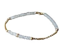 WORLD WIDE GEMS 24k Gold Plated love beach youth Gold Helling 3mm Stracking White Rainbow Moonstone Bracelet Rondelle, Faceted 7" for mens, womens, gf, bf & Adult.