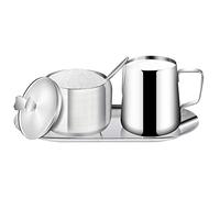 Worldity Juego de azucarero y crema de acero inoxidable, juegos de café para servir, taza de leche con leche, jarra de crema y azucarero con tapa para barra de café
