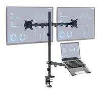 WORLDLIFT Soporte doble para monitor y soporte para laptop para dos monitores de 17 a 32 pulgadas y laptop de 10 a 15 pulgadas, soporte ajustable extra alto, capacidad de peso de 19.8 libras por brazo