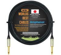 WORLDS BEST CABLES Cable de 2 metros para guitarra, bajo, instrumento, con cable Mogami 2524 y conectores TS dorados Amphenol QM2P-AU de ¼ de pulgada (6,35 mm)
