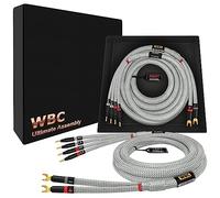 WORLDS BEST CABLES Cable de altavoz de alta fidelidad de alta fidelidad de 9 AWG ultra puro OFC de 3 pies con conectores Eminence Gold Spade (x2) y Banana (x4) y chaqueta de tweed plateada