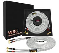 WORLDS BEST CABLES Cable de altavoz HiFi para audiófilos de alta fidelidad de alta fidelidad de 3 pies - 8 AWG - OFC ultra puro - Par con conectores de pala Eminence y chaqueta de tweed plateada