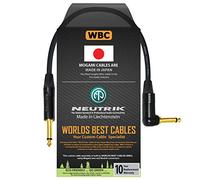 WORLDS BEST CABLES Cable de instrumento para bajo de guitarra de 20 cm, cable Mogami 2524 y conectores Neutrik NP2RX-B y NP2X-B ¼ pulgadas (6,35 mm) Gold TS