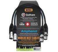 WORLDS BEST CABLES - Cables de micrófono Star Quad equilibrados macho a hembra - Gotham GAC-4/1-2 unidades - 0.5 pies con conectores Amphenol AX3M y AX3F XLR