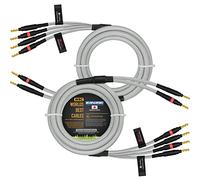 WORLDS BEST CABLES Canare 4S11 - 2 metros - Trenza (blanco + acero) - Grado audiófilo - HiFi Star-Quad Cable de altavoz bi-Wire Par con conectores banana Eminence Gold