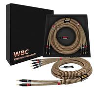 WORLDS BEST CABLES Ultimate - Cable de altavoz bidireccional de alta fidelidad para audiófilos, 7 AWG, OFC ultra puro, par con conectores banana dorados Eminence y chaqueta de tweed TnBrwn