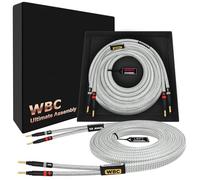 WORLDS BEST CABLES Ultimate - Cable de altavoz de alta fidelidad para audiófilos de alta fidelidad, 12 AWG, OFC ultra puro, par con conectores banana dorados Eminence y chaqueta de tweed plateada
