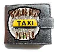 Worlds Best Taxi Driver - Cartera antirrobo RFID de piel suave negra con bolsillo grande para monedas, Black, L, Clásico