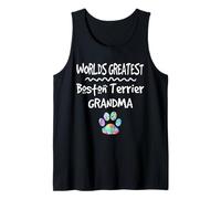 Worlds Greatest Boston Terrier Grandma - Impresión de Pata de Perro Camiseta sin Mangas