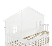 Worletty Cama de madera, cama individual, cuna, dos cajones grandes con ruedas, con hermosas ventanas y techo, somier de láminas estable, pino + MDF + madera contrachapada, blanco, 90 x 200 cm