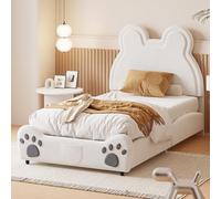 Worletty Cama infantil, tapizada, cama juvenil, bonita cuna, forma de oso. Cama individual de terciopelo respetuoso con la piel (blanco)