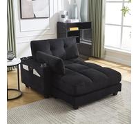 Worletty Chaise longue,Cloud Couch,Lesessel,Sessel,Fflauschige streifenpolster, handgeländer mit rollden Polstern, klappen für den Kopfdreie tassen und eine seitliche hostaschen (Black)