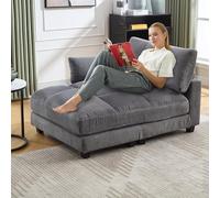 Worletty Chaise longue,Cloud Couch,Lesessel,Sessel,Fflauschige streifenpolster, handgeländer mit rollden Polstern, klappen für den Kopfdreie tassen und eine seitliche hostaschen (Gray)