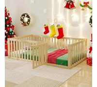 Worletty Holzbett,Kinderbett,Massivholzbett,Holzboden Bettrahmen mit Fender und Tür