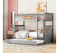 Worletty Literas, cunas, camas triples, 90 x 200 cm, con cama nido barandilla alta, escalera estable (gris)