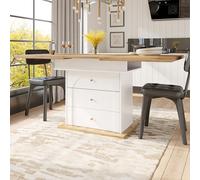 Worletty Mesa de comedor telescópica, mesa de cocina plegable para 4-6 personas, extensible, ahorra espacio, para cocina y salón, diseño minimalista de puerta de armario, 110-140 × 80 cm (blanco)