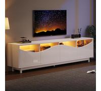 Worletty Mueble de TV moderno para televisores de hasta 70 pulgadas, espacio de almacenamiento abierto con indicadores LED, apto para dormitorio y sala de estar, armario de color madera original con