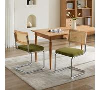 Worletty Sillas voladizas voladoras, mimbre vienés, moderno juego de 2, sillas de comedor de terciopelo acento con respaldo de tubo natural y base cromada de acero inoxidable (verde oliva)