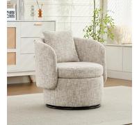 Worletty Sillón de peluche, silla giratoria para salón, sillón redondo con pie de metal giratorio 361°, silla giratoria sin ruedas, silla de lectura, para salón, dormitorio (beige)