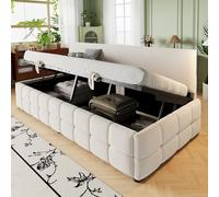 Worletty Sofá-cama, cama de día extensible, con espacio de almacenamiento hidráulico, respaldo sin reposabrazos, con estampado de cuadros llamativo, clásico en el borde inferior, cama individual