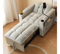 Worletty Sofá reclinable, sillón 3 en 1, sofá cama individual extensible, con soportes para bebidas y soporte para teléfono móvil, perfecto para espacios pequeños, 83 x 167 x 76 cm (blanco gris)