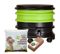 WormBox | Vermicompostador Compostera 2 bandejas Anis Verde + 500g de Lombrices / 1000 und + 1 Coco | 32 litros | Composta residuos orgánicos, lombrices producen Humus de Lombriz