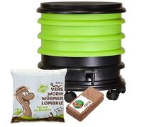 WORMbox | Vermicompostador Compostera 3 bandejas Anis Verde + 250g de Lombrices / 500 und + 1 Coco | 48 litros | Composta residuos orgánicos, lombrices producen Humus de Lombriz