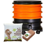 WORMbox | Vermicompostador Compostera 3 bandejas Naranja + 250g de Lombrices / 500 und + 1 Coco | 48 litros | Composta residuos orgánicos, lombrices producen Humus de Lombriz