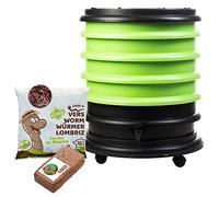 WORMbox | Vermicompostador Compostera 4 bandejas Anis Verde + 1kg de Lombrices / 2000 und + 1 Coco | 64 litros | Composta residuos orgánicos, lombrices producen Humus de Lombriz