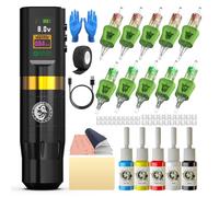 Wormhole Tattoo Kit completo de pistola de tatuaje de 58 piezas, pistola de tatuaje inalámbrica LED de aleación de aluminio con batería de 1800 mAh para principiantes de tatuajes, color negro WTK313